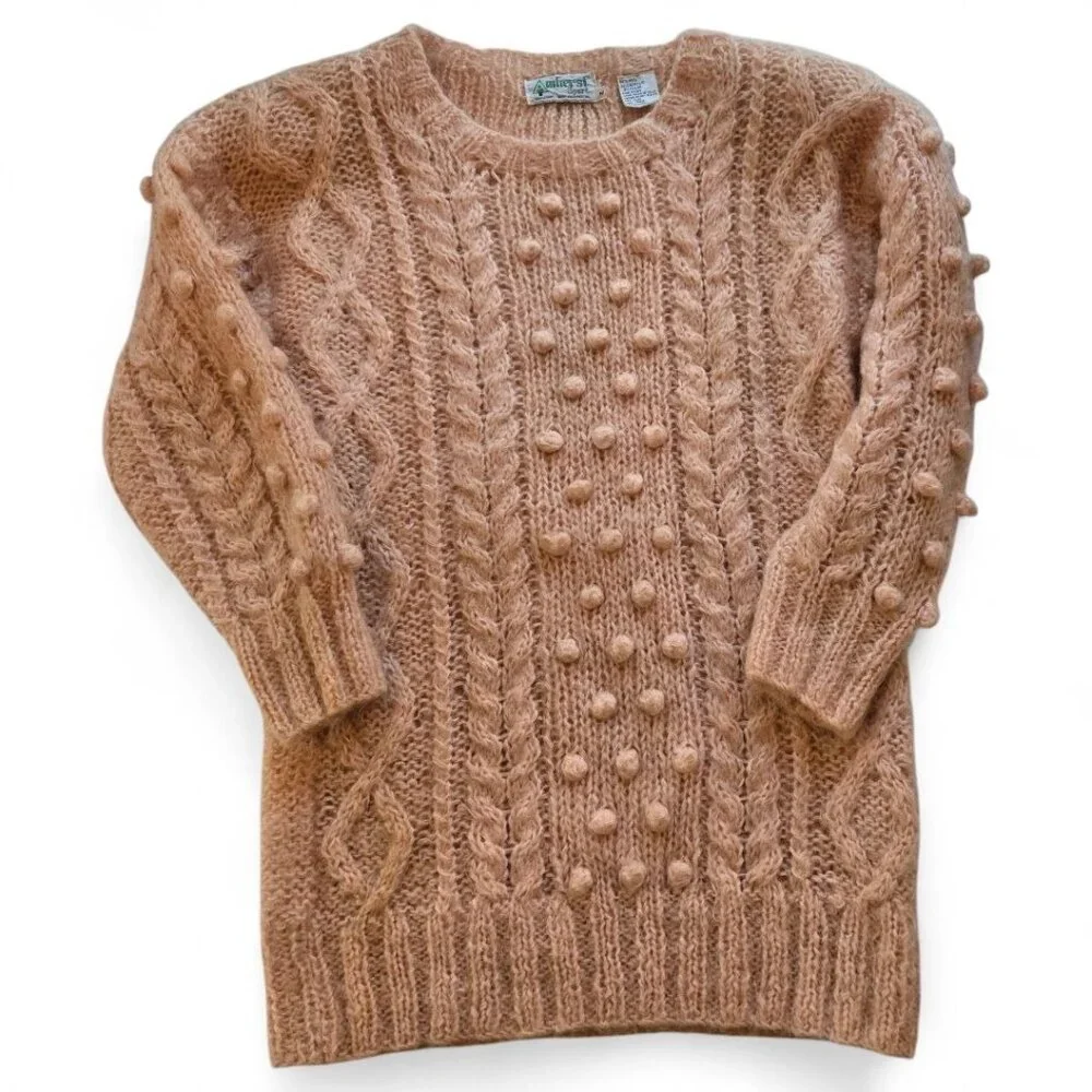 Vintage Amherst Sport Medium 1980s Wool Blend Peach Bobble Pattern Sweater Women - Picture 1 of 6